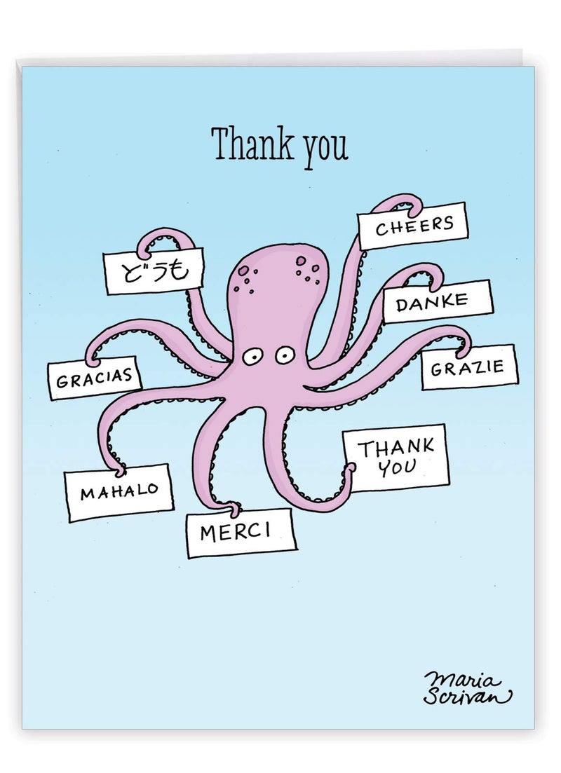 NobleWorks - Jumbo Thank You Card with Envelope (8.5 x 11 Inch), Animal Notecard, Thankful Friend - Octopus - Big Thank You J4013TYG - Image 1
